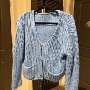 SHEIN Light Blue Knit Cardigan with Pockets